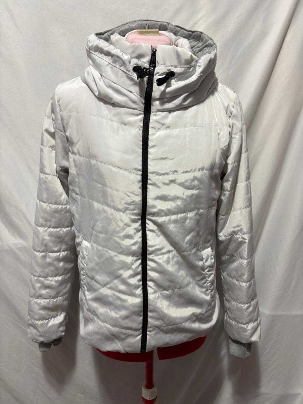 Women's White Quilted Puffer Jacket with Hood